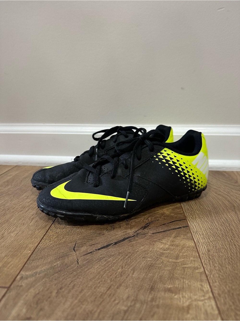 Nike Kids Black and Neon Yellow Turf Soccer Shoes